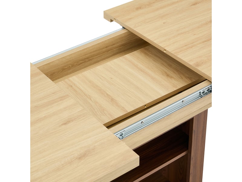 Table à manger extensible 130-160x80 cm avec rangements, mdf décor bois naturel et noyer  - Conforama E