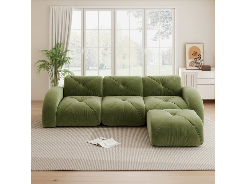  Canapé modulaire d'angle avec assise en chenille, structure sans cadre et confort moelleux, vert  - Conforama C