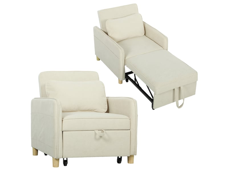  Fauteuil convertible 3 en 1 avec fonction lit et large assise pour salon en beige  - Conforama A
