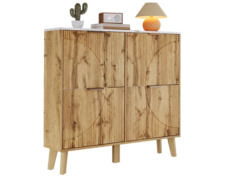  Meuble à chaussures 105x24x95,5 cm, grande capacité, plateau aspect marbre, pieds en bois, meuble entrée, mdf, naturel  - Conforama A