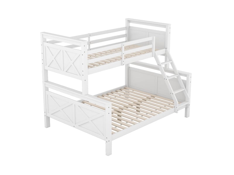 Lit superposé blanc pour enfants et adultes, séparable en 2 lits indépendants, dimensions 90x200 et 140x200 cm, avec échelle sécurisée.  - Conforama A
