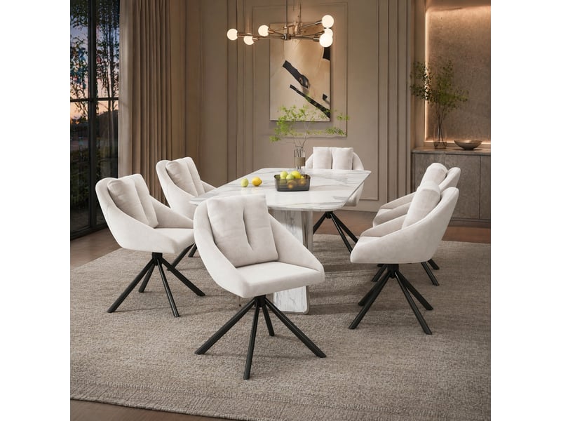  Lot de 6 chaises de salle à manger pivotantes à 360° en velours beige  - Conforama C