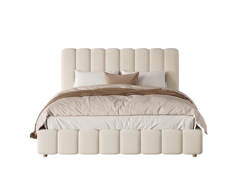  Lit double 200x200 cm avec sommier à lattes inclus, velours beige  - Conforama D