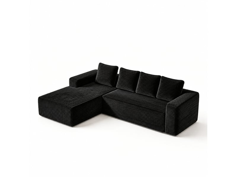 Canapé d’angle modulable 4 places sans montage en velours côtelé, noir  - Conforama A