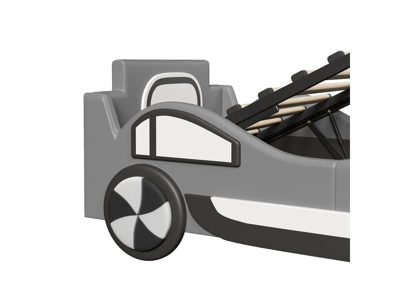  Lit coffre 90 x 200 cm rangement hydraulique plateforme basse lit simple style voiture usage enfant coloris gris  - Conforama D