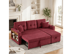 Canapé droit fixe <strong></strong> <strong></strong> 3 places Velours côtelé rouge avec coffre de rangement