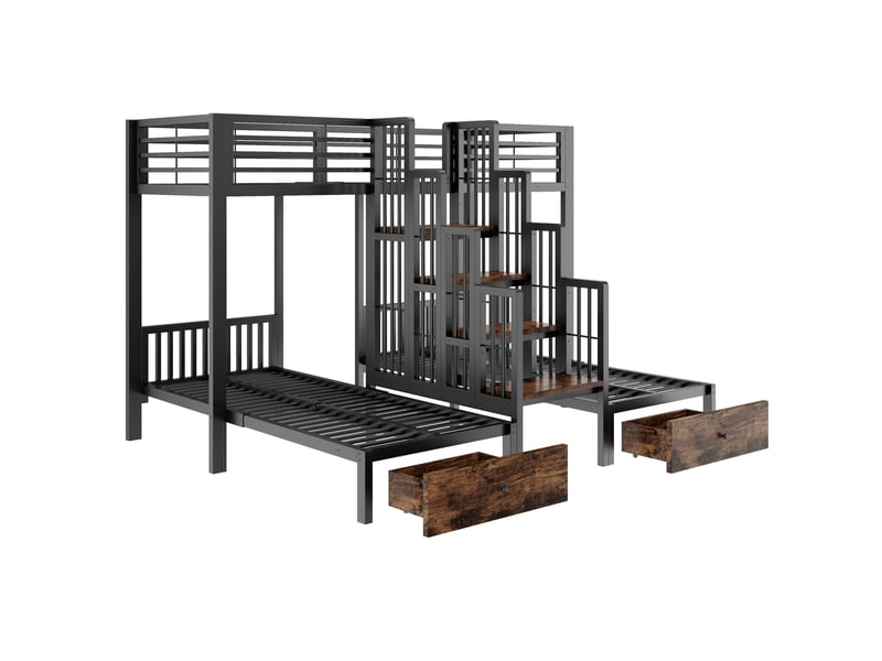 Lit jeune, 248x204x180 cm, rangement intégré, tiroirs, en acier, noir cao-LDB00675AAB-conf-NEW - Conforama D