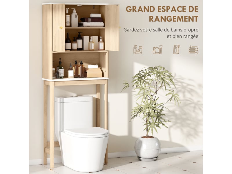  Meuble wc dessus de toilette meuble toilettes wc rangement avec placard à double porte 66 x 25 x 168 cm  étagères, chêne  - Conforama E
