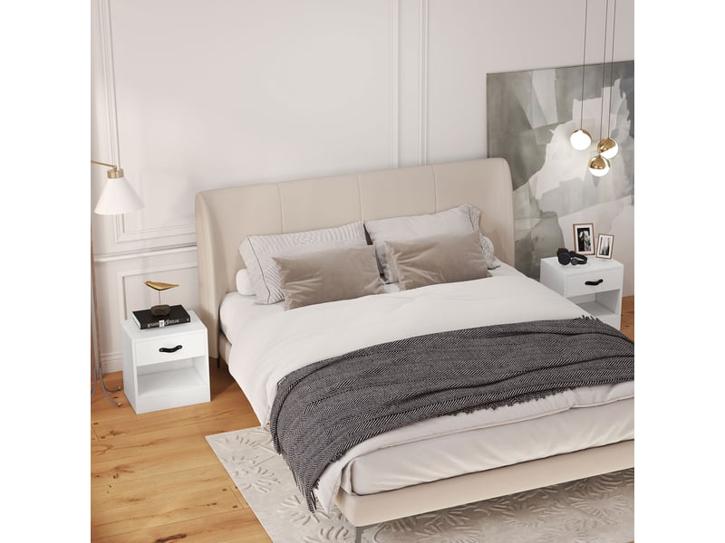  Lot de 2 tables de chevet avec tiroir et compartiment ouvert pour salon, 39 x 28 x 41 cm, blanches  - Conforama C