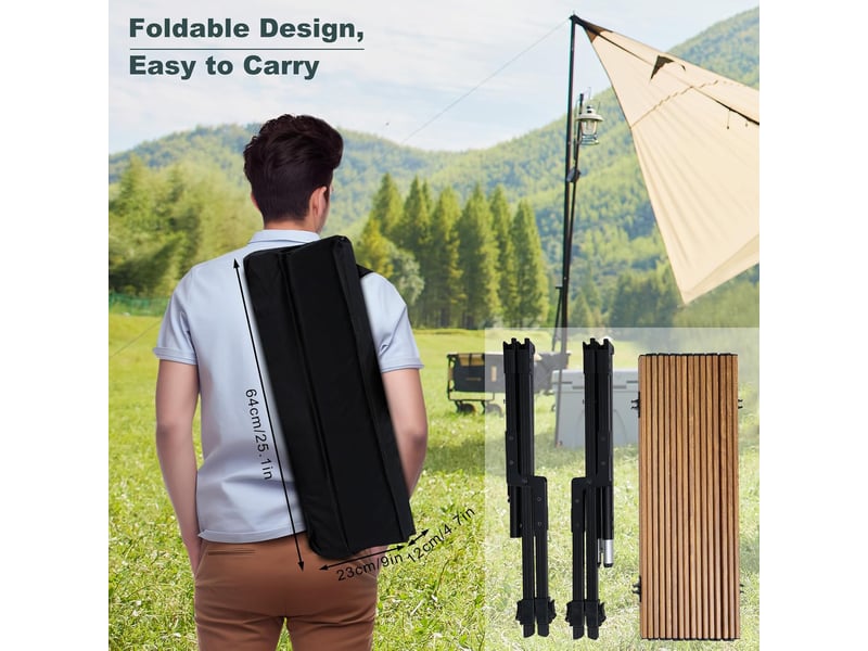 Table camping pliante,table de jardin,hauteur réglable,sac de rangement,en aluminium,chêne clair  - Conforama E