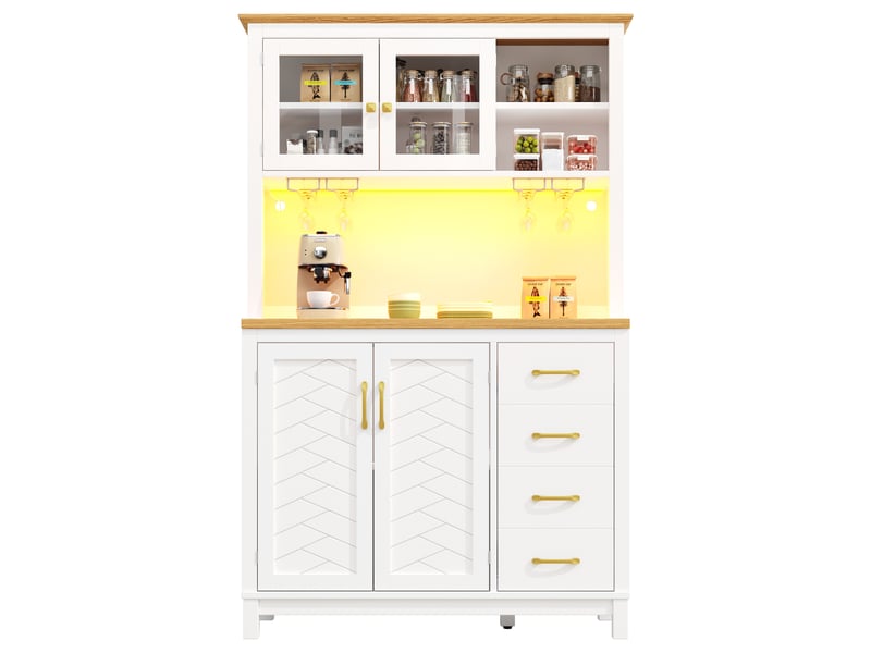  Meuble de cuisine muvano, buffet blanc en mdf avec led, 4 portes, 105,5 × 40 × 180 cm  - Conforama A