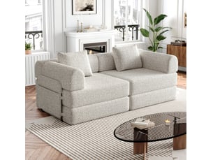 Canapé convertible modulable 2 places avec rangements d'accoudoirs et structure en acier, chenille kaki