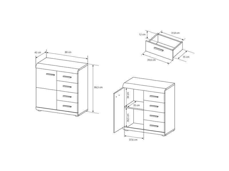  Buffet hamo, commode 4 tiroirs, 80x42x87h cm chêne marron Hamo - Conforama C