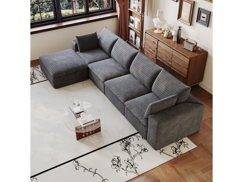  Canapé droit - tissu - gris foncé - pour salon et séjour 340x160x60cm - Conforama E