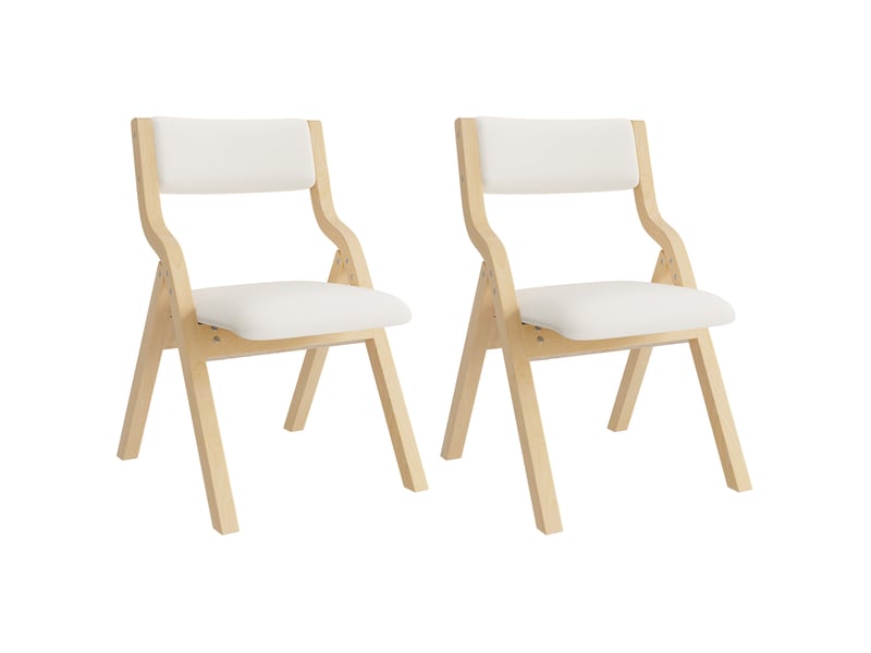  Chaise de salle à manger pliable lot de 2, rembourrée et respirante, rangement compact, en bois et lin beige  - Conforama A