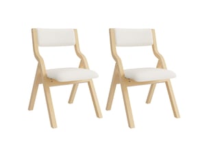 Chaise de salle à manger pliable lot de 2, rembourrée et respirante, rangement compact, en bois et lin beige