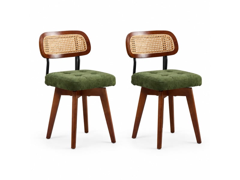  Lot de 2 chaises de salle à manger pivotantes 360 degrés 43 x 50 x 77 cm vert, chenille et rotin tressé  - Conforama A