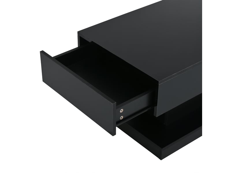  Table basse 100x50x45 cm en panneaux de particules avec 2 tiroirs et led noire chicfurn  - Conforama E
