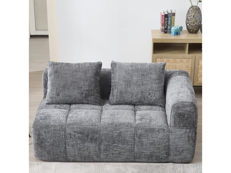  Canapé 2 places tissu en chenille douce avec coussins,canapé avec poches latérales,canapé modulable,design moderne gris 158x90x60cm - Conforama C