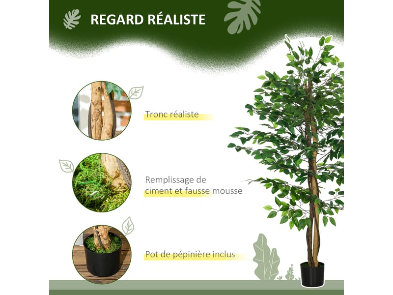  Lot de 2 plantes artificielles ficus hauteur 1,50 m tronc branches liane lichen feuilles grand réalisme pot inclus vert  - Conforama D