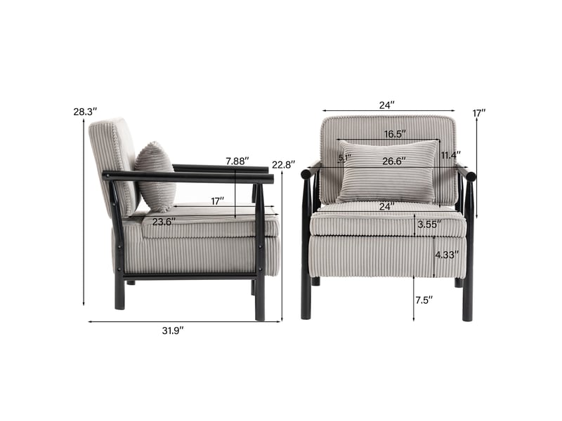  Fauteuil de lecture,83x66x73 cm,avec rangement,velours,gris clair  - Conforama C