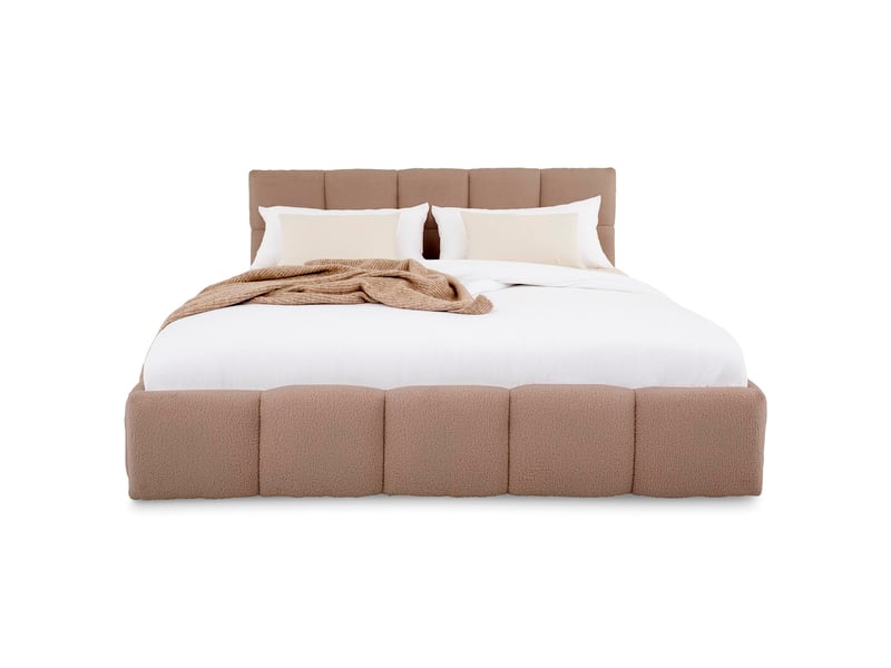 Lit double cloudy rembourré 160 x 200 cm avec sommier - grège - Conforama D