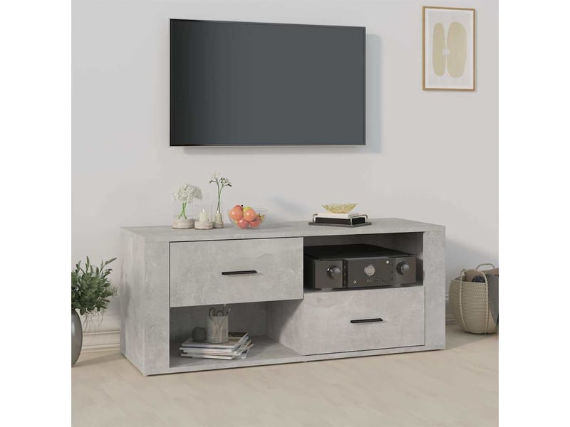  Meuble tv - banc tv - meuble de rangement gris béton 100x35x40 cm bois d'ingénierie  - Conforama B