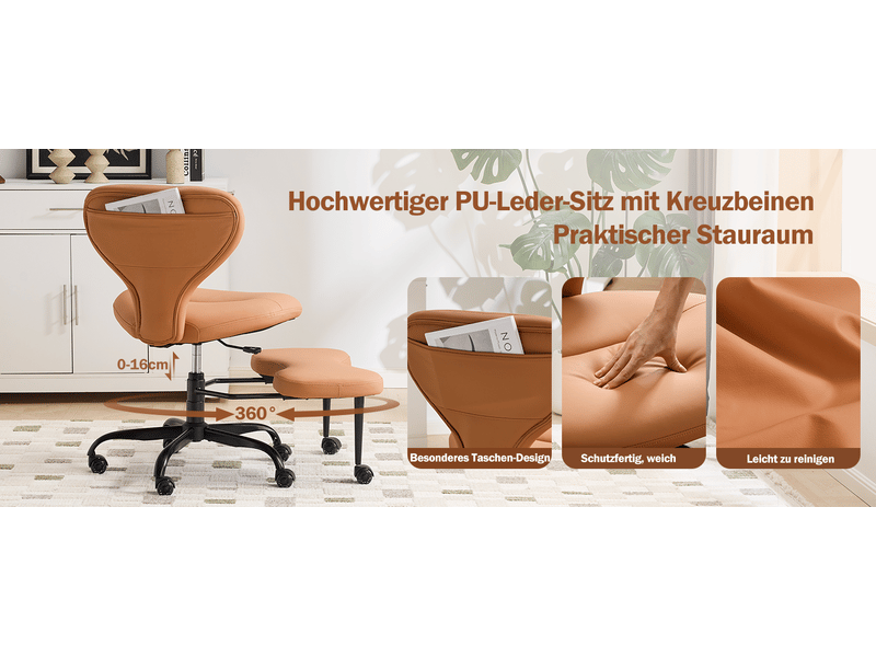  Chaise de méditation pour adultes, revêtement en similicuir orange, hauteur réglable  - Conforama D