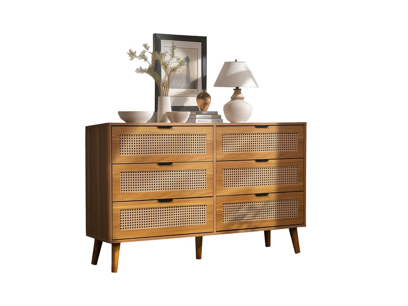  Commode 6 tiroirs avec rangement pour chambre en panneaux de particules 120×40×76,5 cm noyer  - Conforama A