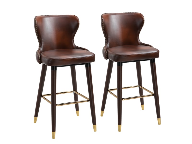 Lot 2 tabourets bar industriels dossierrepose-pieds, similicuir, pieds bois, vintage cuisinerestaurant, 52x53x101 cm.  - Conforama B