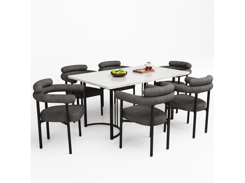  Lot de 6 chaises de salle à manger en tissu effet suédine gris foncé, avec assise enveloppante  - Conforama A