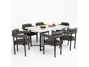 Lot de 6 chaises de salle à manger en tissu effet suédine gris foncé, avec assise enveloppante