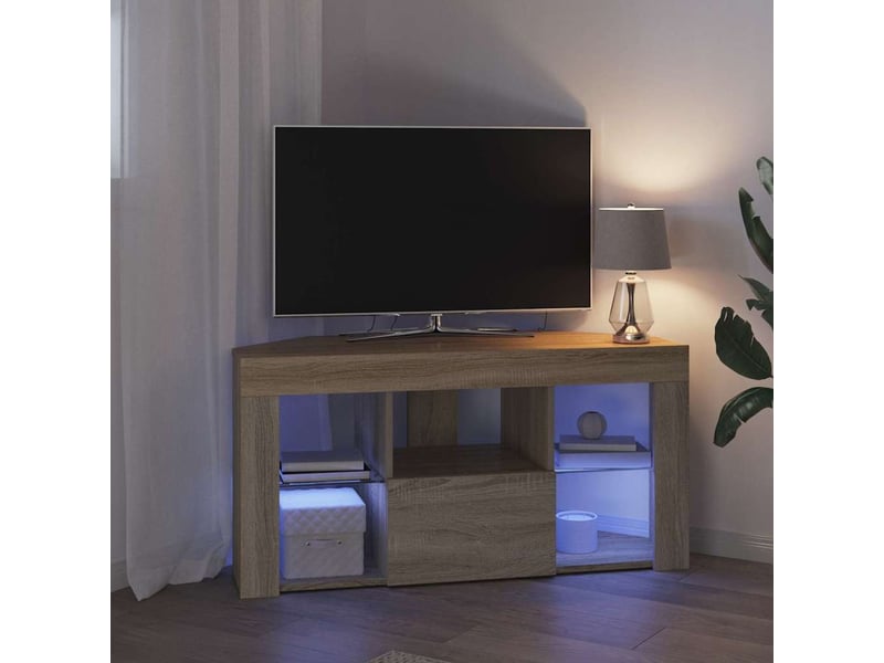 Meuble tv - banc tv - meuble de rangement led d'angle 100 x 40 x 50 cm chêne sonoma - Conforama E