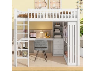 Lit mezzanine 140x200 cm <strong>MERAX</strong>  <strong>lit enfant blanc</strong> coloris blanc
