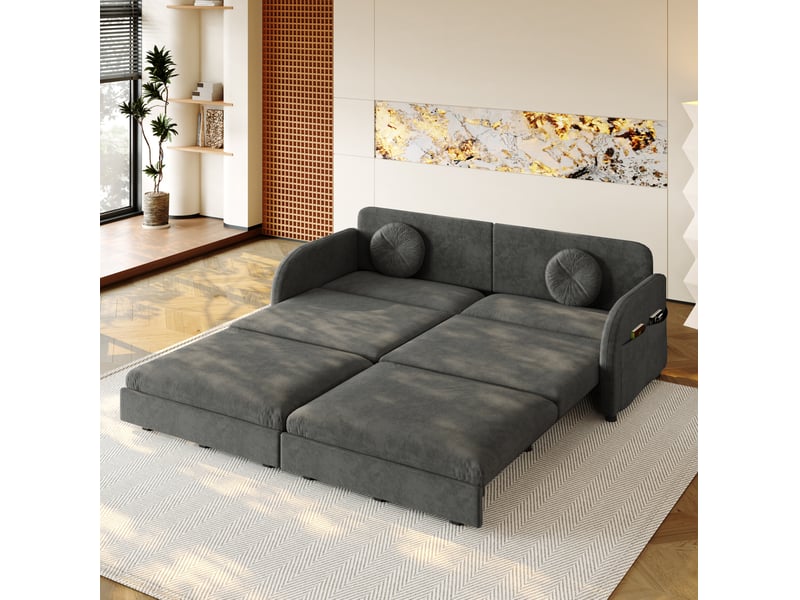  Canapé convertible 3 places 206x84x90 cm en chenille avec poches de rangement gris chicfurn  - Conforama C