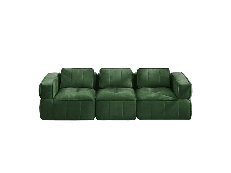  Canapé 3 places sans structure, mousse haute densité 32d, assise profonde, tissu agréable, antidérapant, 271×93×67 cm, vert  - Conforama A