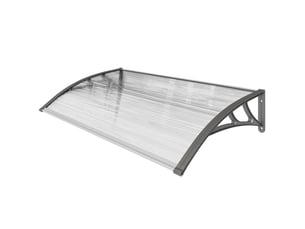 Auvent de porte, protection contre la pluie, le vent et la grêle, polycarbonate, barres de liaison en aluminium, 110 x 60 x 18 cm, gris