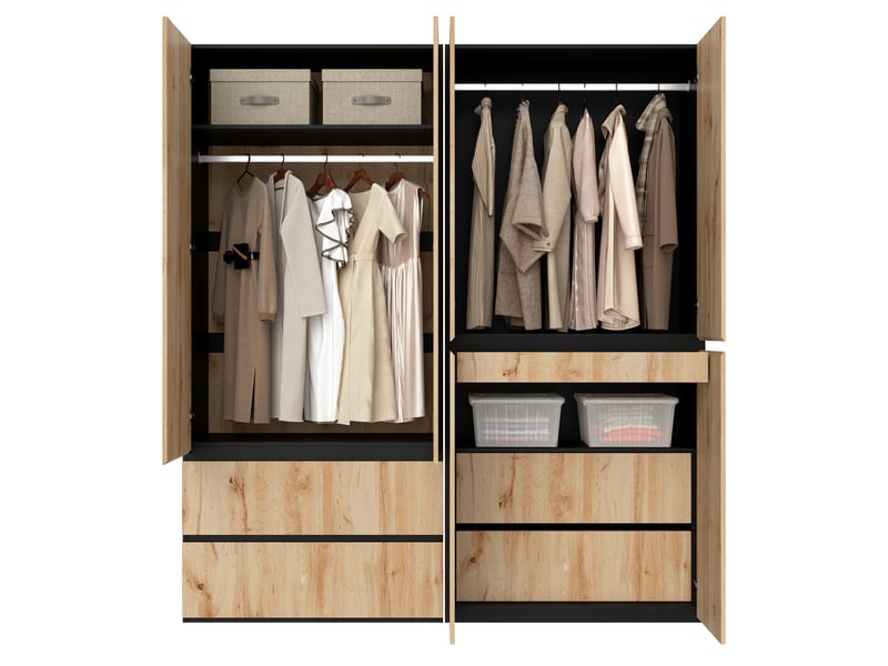  Armoire 6 portes 180x50x200 cm avec 2 penderies et 5 tiroirs - rangement chambre  - Conforama W