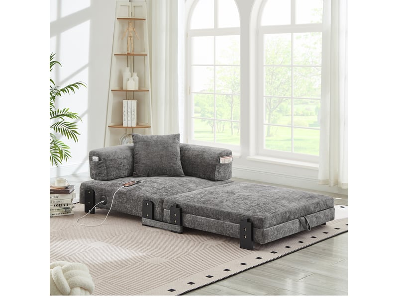  Canapé convertible, canapé-lit — gris foncé, port usb, avec accoudoirs  - Conforama A