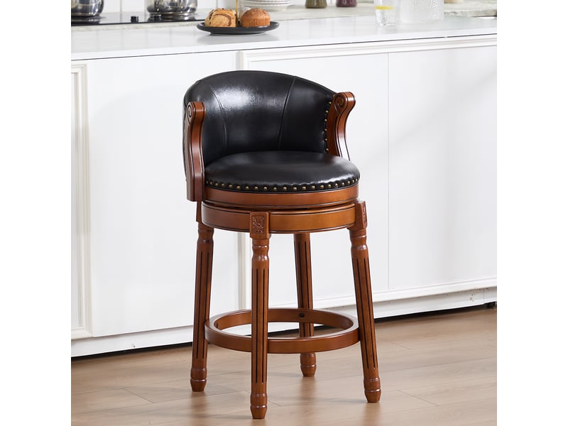  Chaise de bar pivotante,54,8x54,8x96 cm,avec dossier,cuir véritable,noir  - Conforama B
