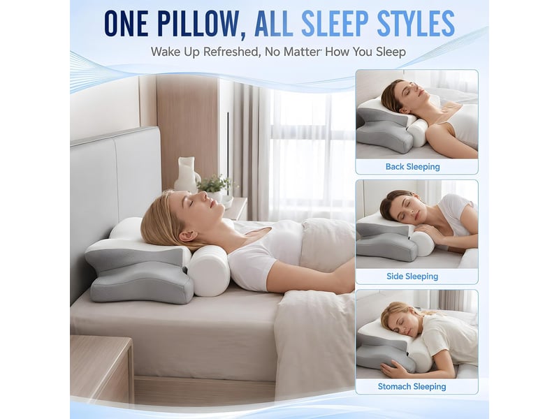  Coussin de nuque en mousse à mémoire de forme 2 en 1 - oreiller ergonomique avec 2 hauteurs et housse rafraîchissante  - Conforama B