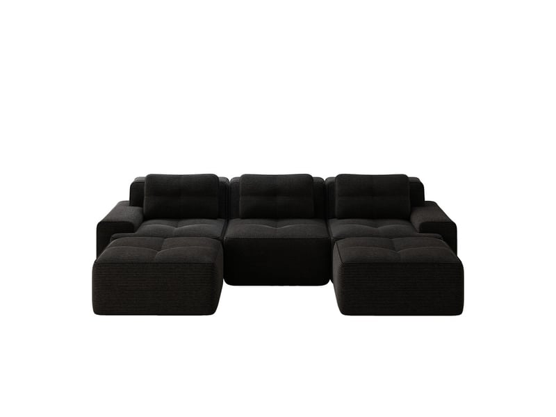  Canapé modulable en u 3 places avec ottomane en velours côtelé noir, sans montage  - Conforama A
