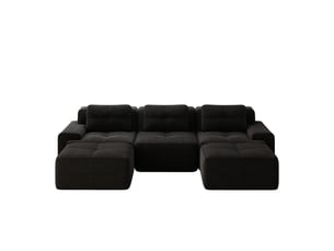 Canapé modulable en u 3 places avec ottomane en velours côtelé noir, sans montage
