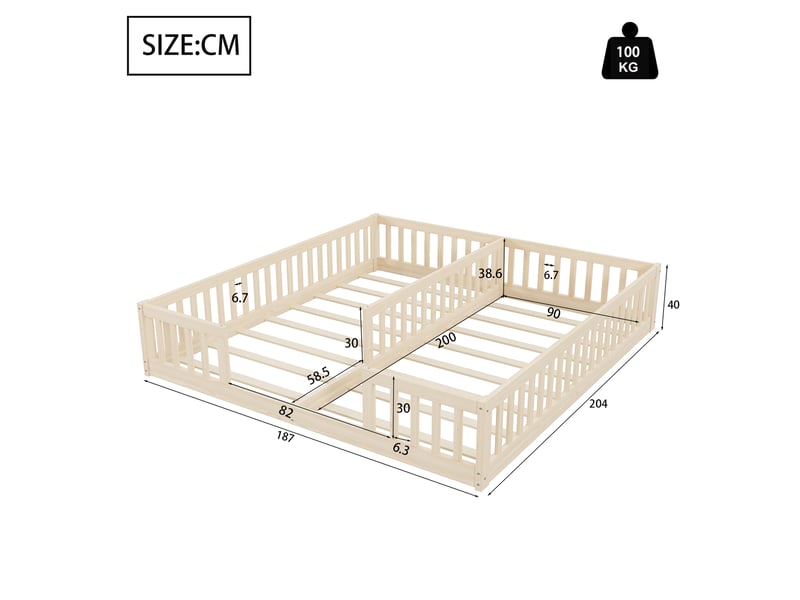  Lit enfant 90x200 avec barrières de sécurité et sommier à lattes, design minimaliste pour chambre enfant, bois de pin massif, sans matelas, naturel BUYDEEMEUS - Conforama C