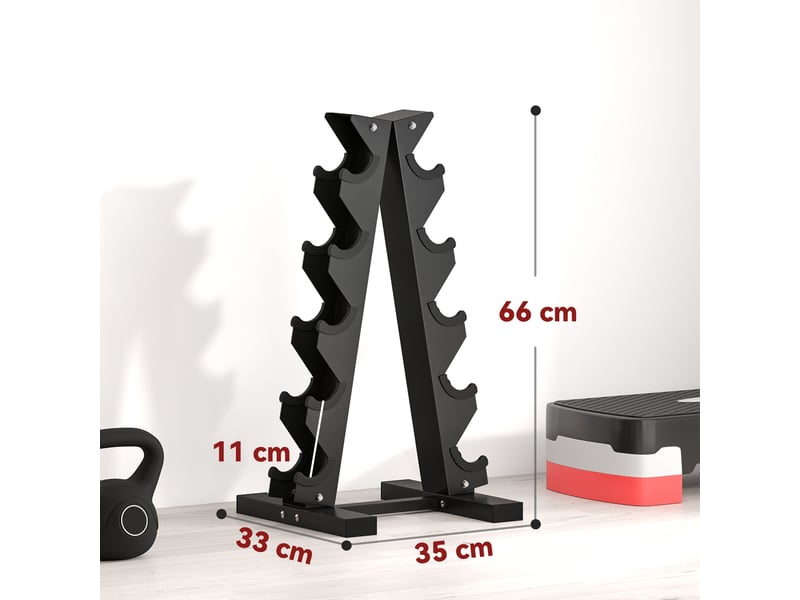  Support à haltères en acier à 5 niveaux avec inserts en plastique, 35 x 33 x 66 cm, noir  - Conforama E
