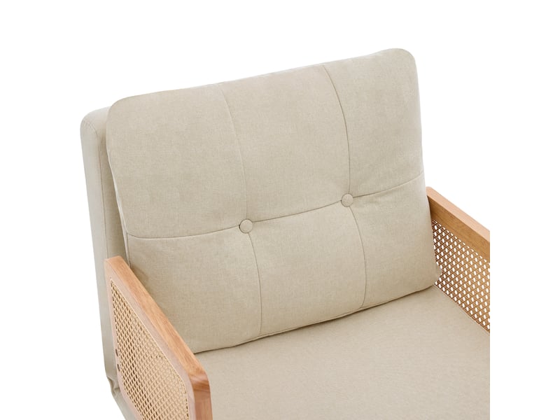  Fauteuil convertible beige 67,5x73x86,5 cm en tissu aspect lin avec dossier réglable et accoudoirs en rotin  - Conforama W