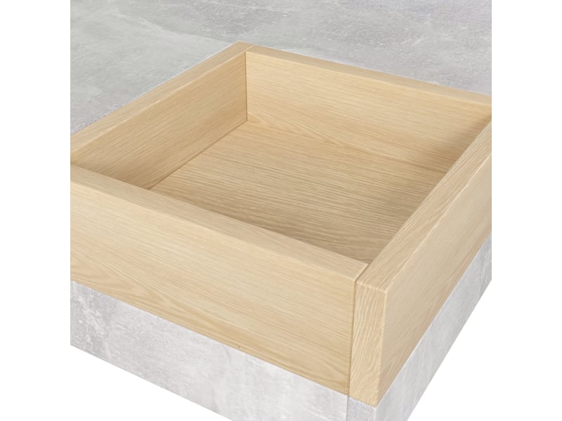 Table basse carrée 72x72x30 cm avec rangement, gris et bois - Conforama R