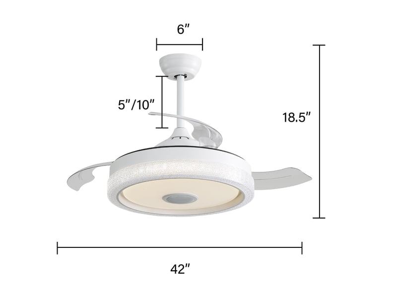  Ventilateur de plafond 42 pouces blanc avec led 32 w rgb, moteur dc réversible et télécommande intégrée  - Conforama C