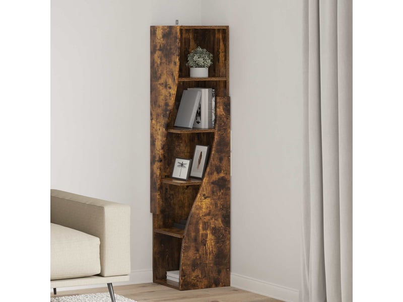  Meuble d'angle, meuble de rangement salon 32x32x140cm bois d'ingénierie chêne fumé  - Conforama B