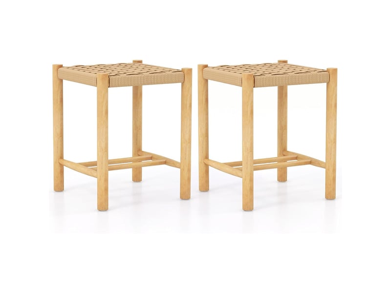  Lot de 2 tabourets de bar 36 x 36 x 45 cm assise tissée élégante style rustique idéal salle à manger en bois de caoutchouc naturel 20_0019435  - Conforama A